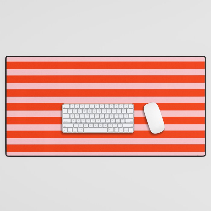 Bold Bright Basic Stripes Pink and Red Orange Pattern Desk Mat Gallery Image 1