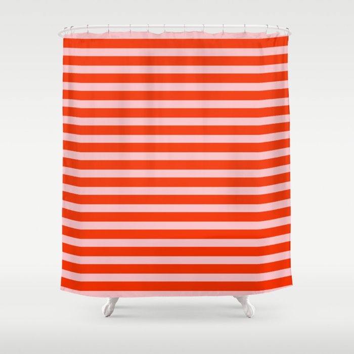 Bold Bright Basic Stripes Pink and Red Orange Pattern Shower Curtain Gallery Image 1