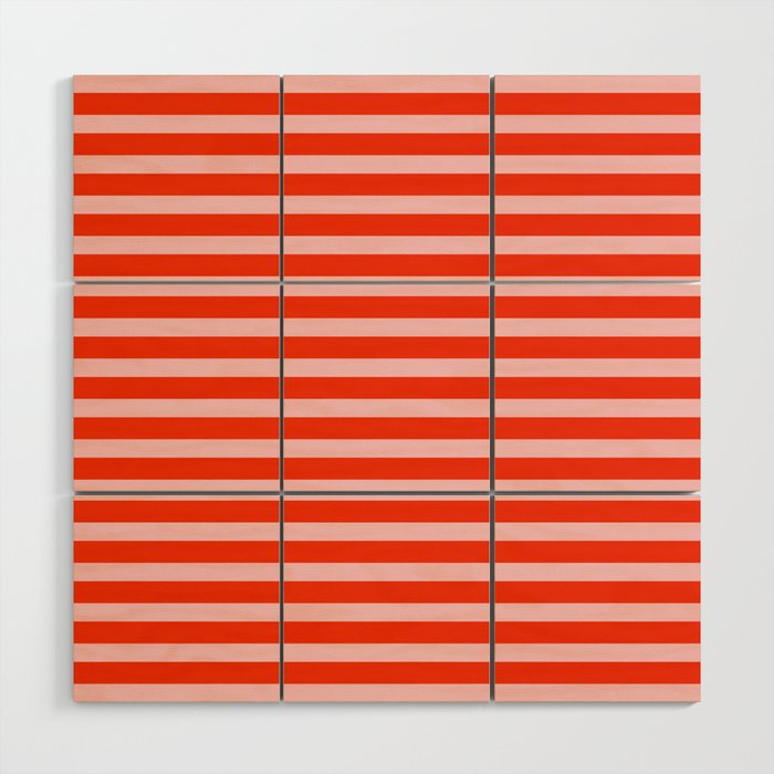 Bold Bright Basic Stripes Pink and Red Orange Pattern Wood Wall Art Gallery Image 1