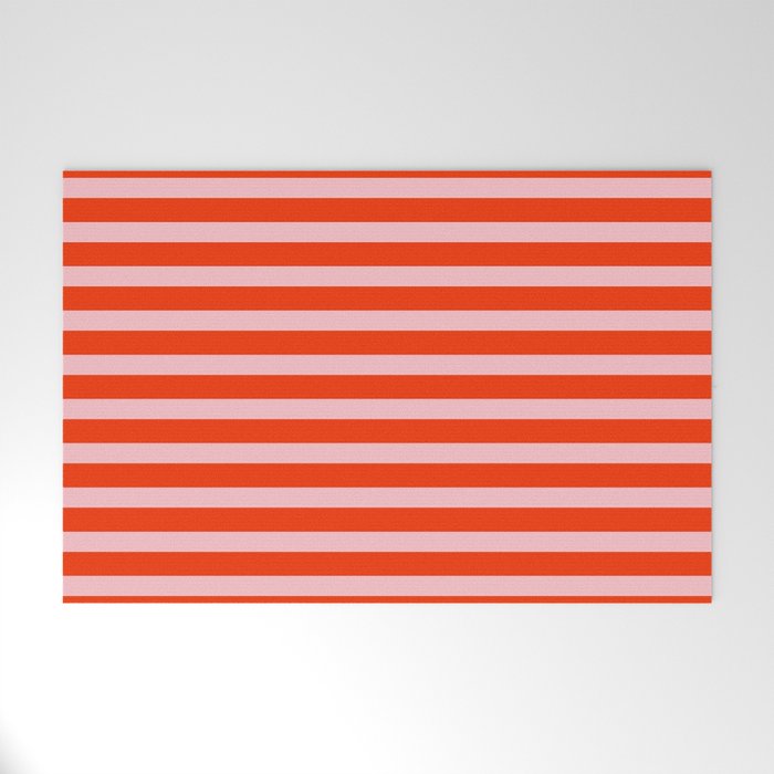 Bold Bright Basic Stripes Pink and Red Orange Pattern Welcome Mat Gallery Image 1