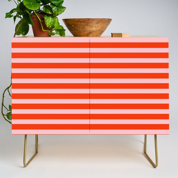 Bold Bright Basic Stripes Pink and Red Orange Pattern Credenza Gallery Image 1