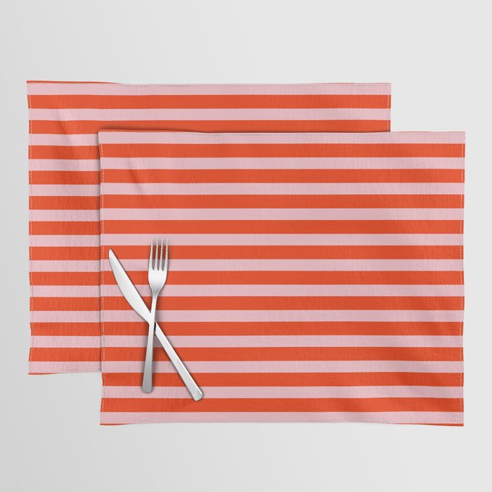 Bold Bright Basic Stripes Pink and Red Orange Pattern Placemat Gallery Image 1
