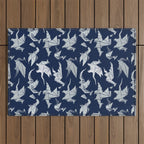 Origami metallic dragon friends // oxford navy blue background metal silver fantasy animals Outdoor Rug Gallery Image 1