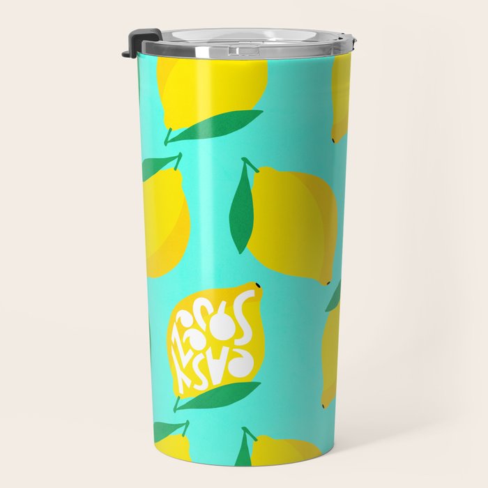 Big Fruit Lemon 'Easy Squeezy' Typographic pun  Travel Mug Gallery Image 3