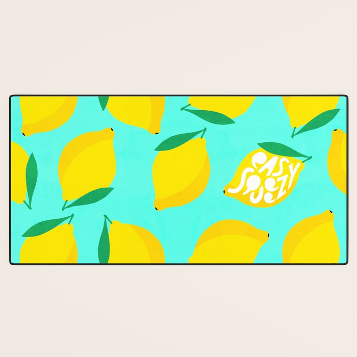 Big Fruit Lemon 'Easy Squeezy' Typographic pun  Desk Mat Gallery Image 3