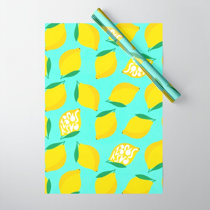 Big Fruit Lemon 'Easy Squeezy' Typographic pun  Wrapping Paper Gallery Image 1
