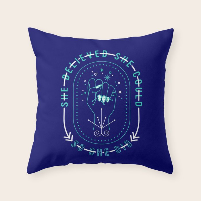 She Believed - Navy & Turquoise Palette Throw Pillow Gallery Image 6