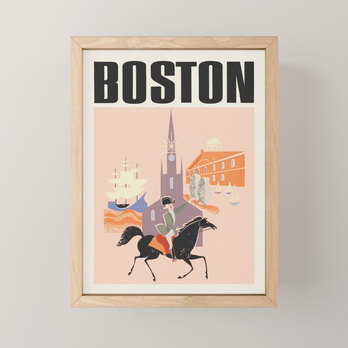 Boston Massachusetts Vintage travel poster, 1950s Mini Art Print Gallery Image 1