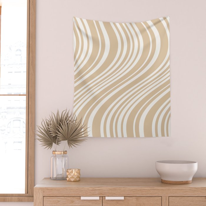 Wavy Stripes XLIII - Neutral Tan Wall Tapestry Gallery Image 2