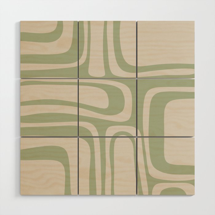 Palm Springs Mid Century Modern Abstract Pattern in Almond and Sage Green Wood Wall Art Gallery Image 1