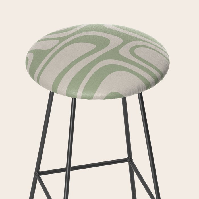 Palm Springs Mid Century Modern Abstract Pattern in Almond and Sage Green Stool Gallery Image 2