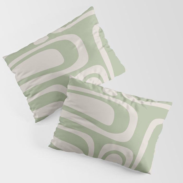 Palm Springs Mid Century Modern Abstract Pattern in Almond and Sage Green Pillow Sham Gallery Image 1