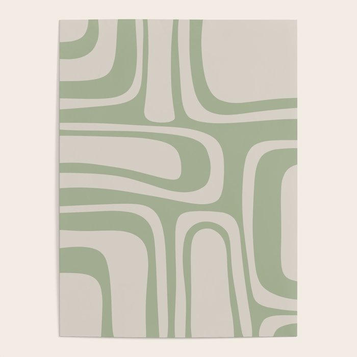 Palm Springs Mid Century Modern Abstract Pattern in Almond and Sage Green Poster Gallery Image 1