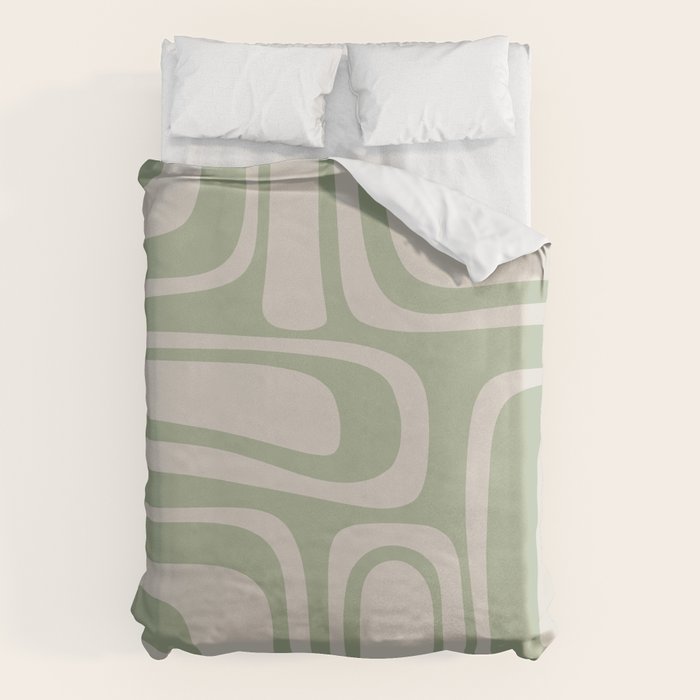 Palm Springs Mid Century Modern Abstract Pattern in Almond and Sage Green Duvet Cover Gallery Image 1