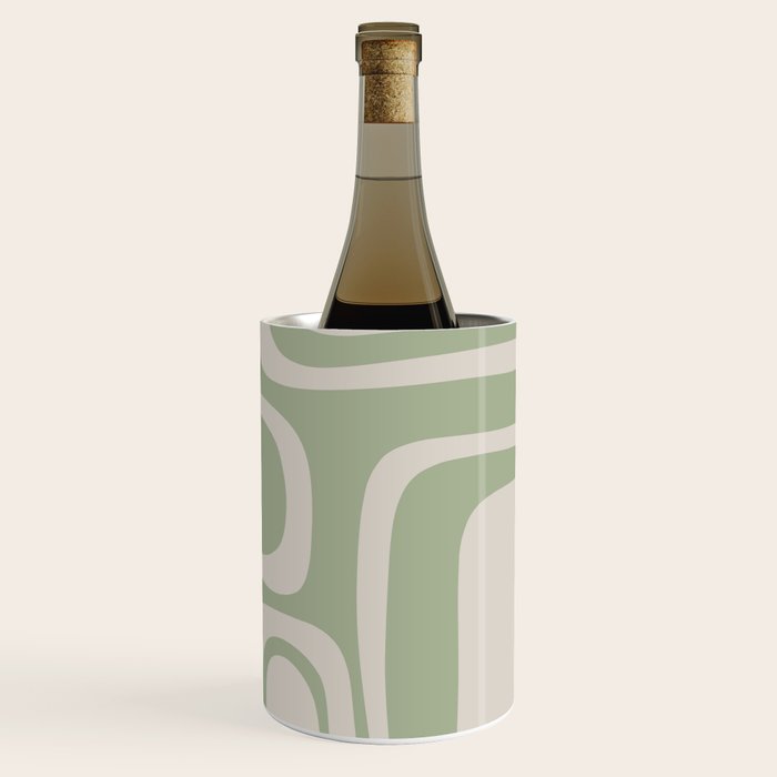 Palm Springs Mid Century Modern Abstract Pattern in Almond and Sage Green Wine Chiller Gallery Image 3