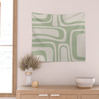 Palm Springs Mid Century Modern Abstract Pattern in Almond and Sage Green Wall Tapestry Gallery Image 2