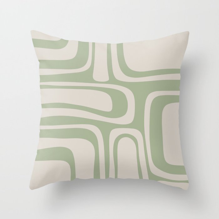 Palm Springs Mid Century Modern Abstract Pattern in Almond and Sage Green Throw Pillow Gallery Image 1