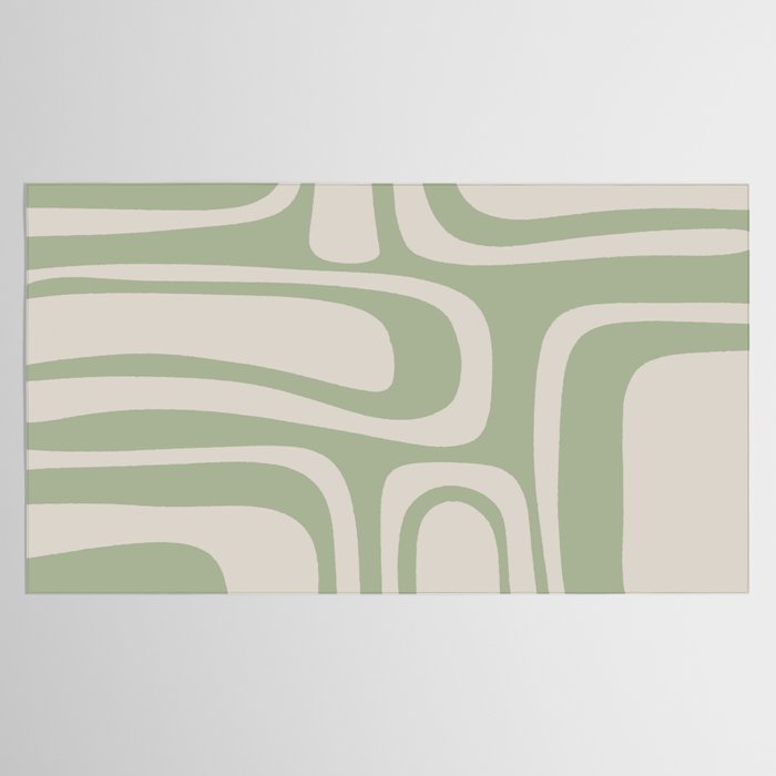 Palm Springs Mid Century Modern Abstract Pattern in Almond and Sage Green Tablecloth Gallery Image 2
