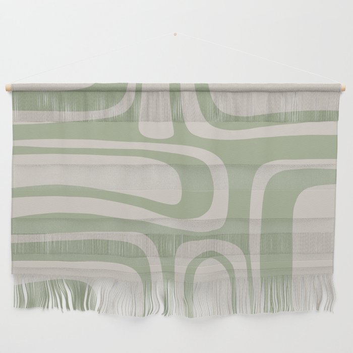 Palm Springs Mid Century Modern Abstract Pattern in Almond and Sage Green Wall Hanging Gallery Image 1