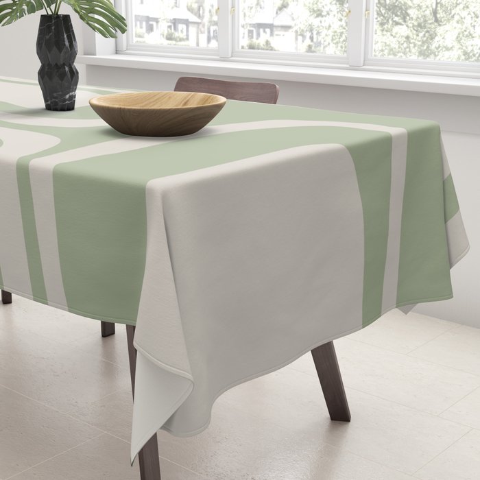Palm Springs Mid Century Modern Abstract Pattern in Almond and Sage Green Tablecloth Gallery Image 3