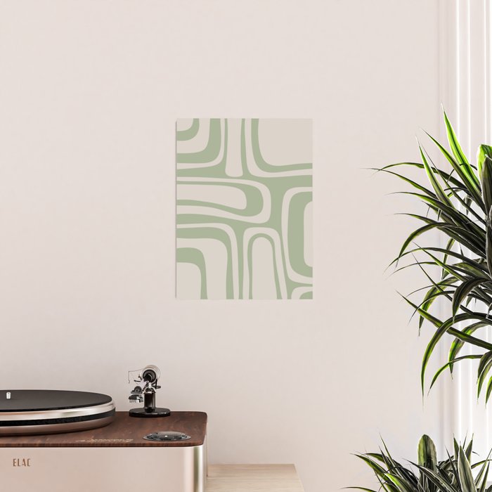 Palm Springs Mid Century Modern Abstract Pattern in Almond and Sage Green Poster Gallery Image 2