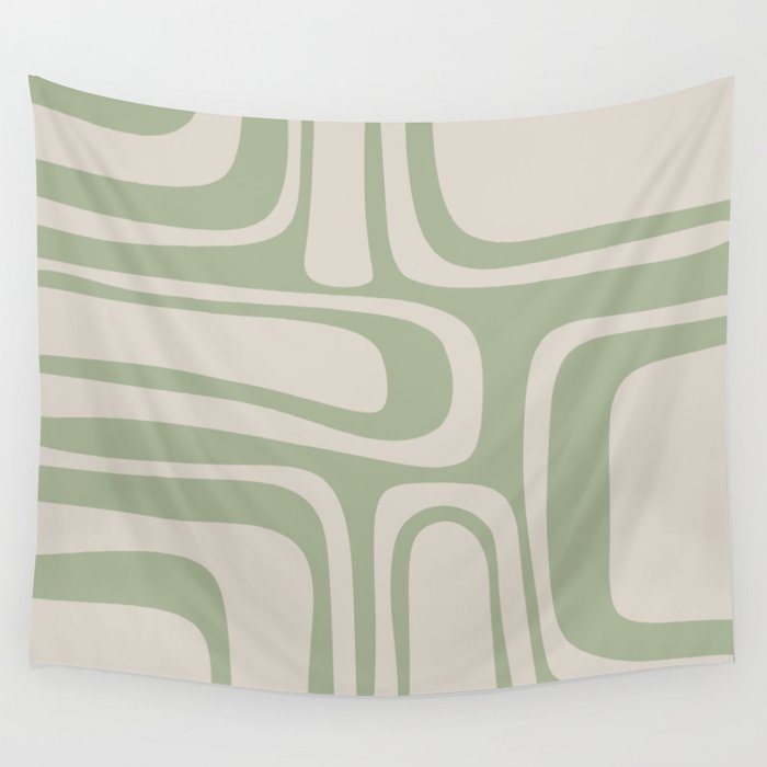 Palm Springs Mid Century Modern Abstract Pattern in Almond and Sage Green Wall Tapestry Gallery Image 4