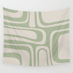 Palm Springs Mid Century Modern Abstract Pattern in Almond and Sage Green Wall Tapestry Gallery Image 4