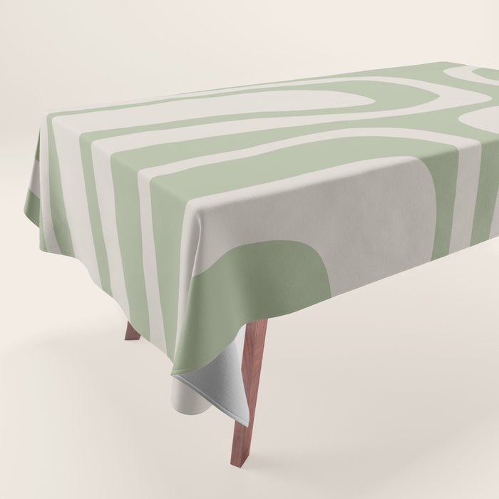 Palm Springs Mid Century Modern Abstract Pattern in Almond and Sage Green Tablecloth Gallery Image 1