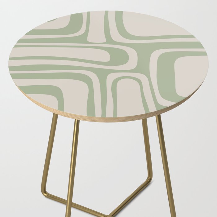 Palm Springs Mid Century Modern Abstract Pattern in Almond and Sage Green Side Table Gallery Image 2