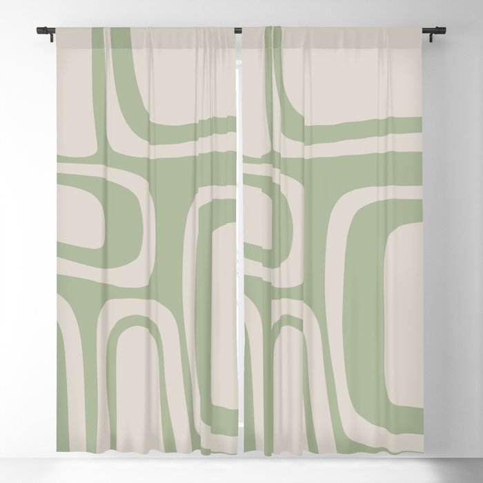 Palm Springs Mid Century Modern Abstract Pattern in Almond and Sage Green Window Curtain Gallery Image 5