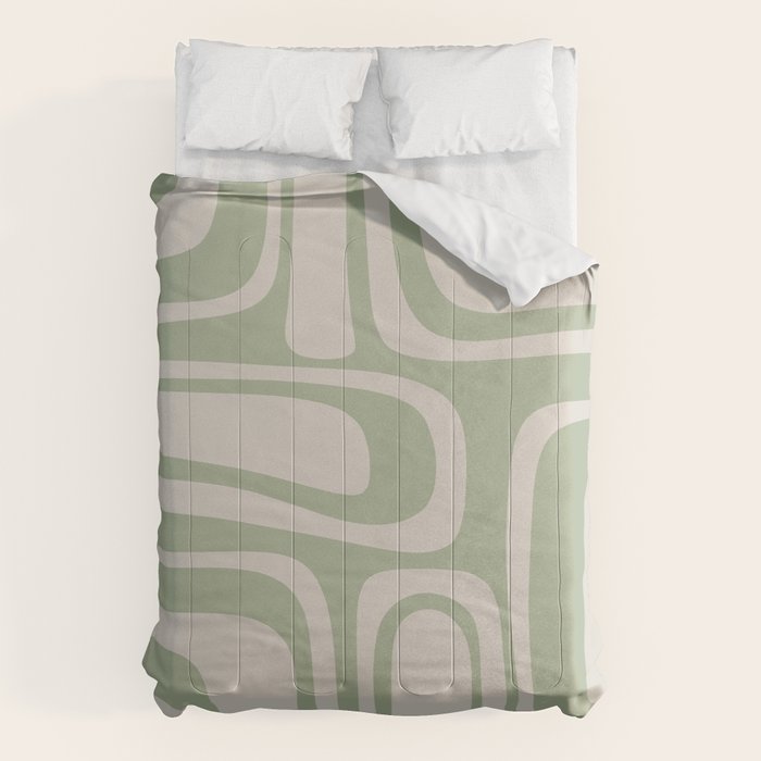 Palm Springs Mid Century Modern Abstract Pattern in Almond and Sage Green Comforter Gallery Image 1