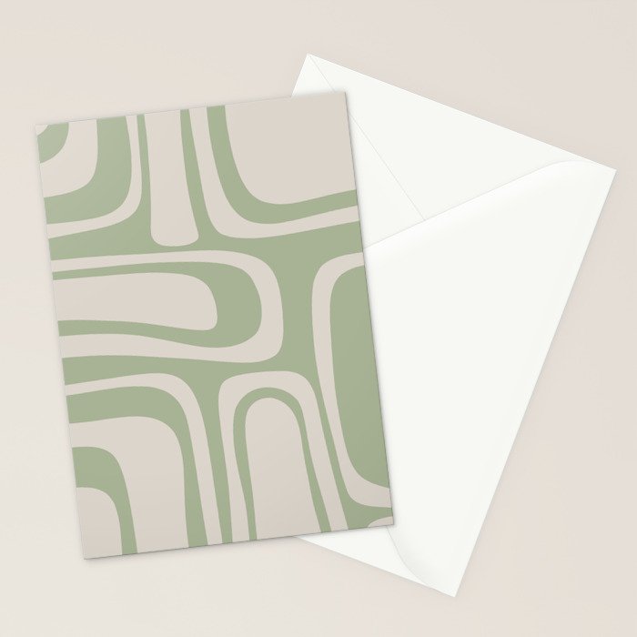 Palm Springs Mid Century Modern Abstract Pattern in Almond and Sage Green Stationery Card Gallery Image 2