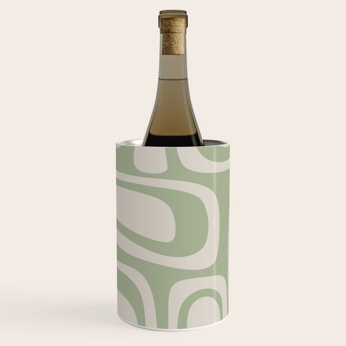 Palm Springs Mid Century Modern Abstract Pattern in Almond and Sage Green Wine Chiller Gallery Image 1