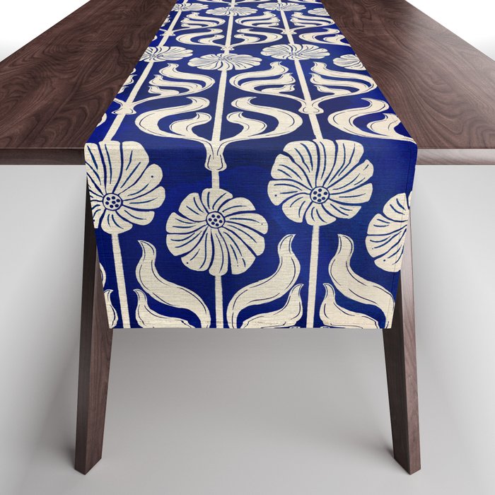 Art Deco Florals On Dark Blue Table Runner Gallery Image 1
