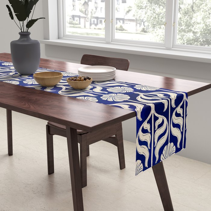 Art Deco Florals On Dark Blue Table Runner Gallery Image 2
