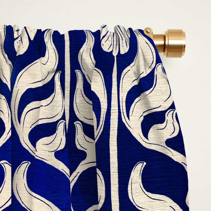 Art Deco Florals On Dark Blue Window Curtain Gallery Image 2
