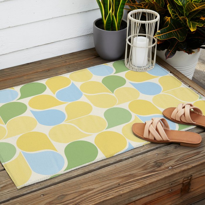 Playful Pastel Geometric Raindrop Pattern Outdoor Rug Gallery Image 2
