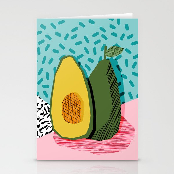 Choice - wacka memphis throwback retro neon fruit avocado vegetable vegan vegetarian art decor Stationery Card Gallery Image 1