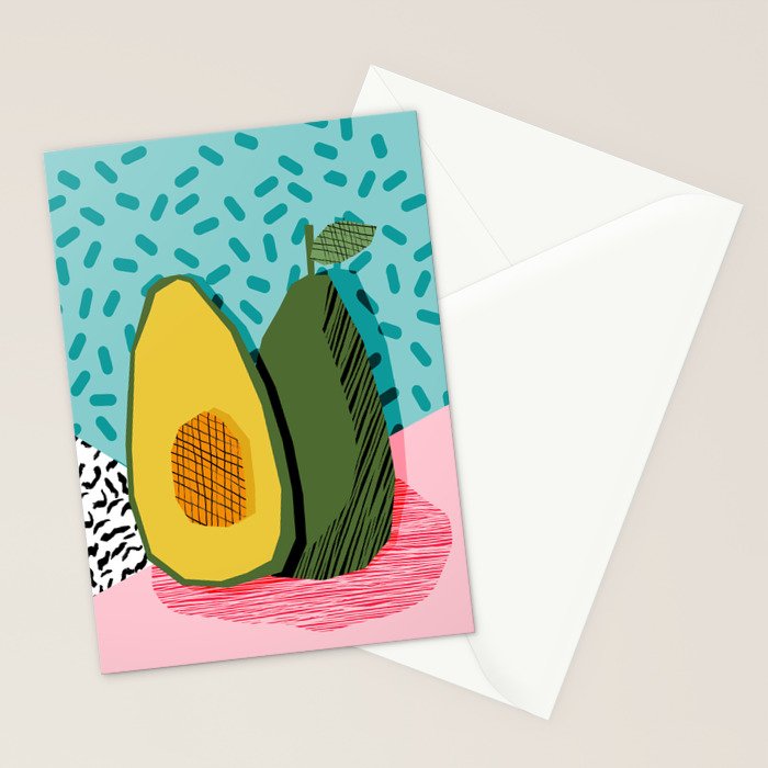 Choice - wacka memphis throwback retro neon fruit avocado vegetable vegan vegetarian art decor Stationery Card Gallery Image 2