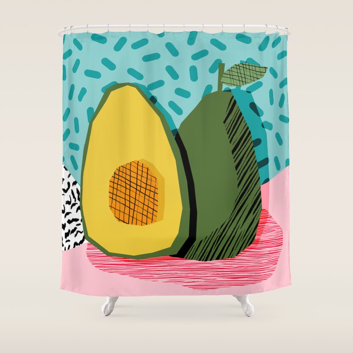 Choice - wacka memphis throwback retro neon fruit avocado vegetable vegan vegetarian art decor Shower Curtain Gallery Image 1