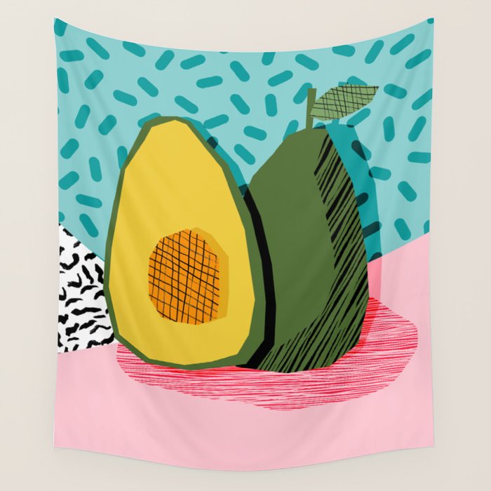 Choice - wacka memphis throwback retro neon fruit avocado vegetable vegan vegetarian art decor Wall Tapestry Gallery Image 4