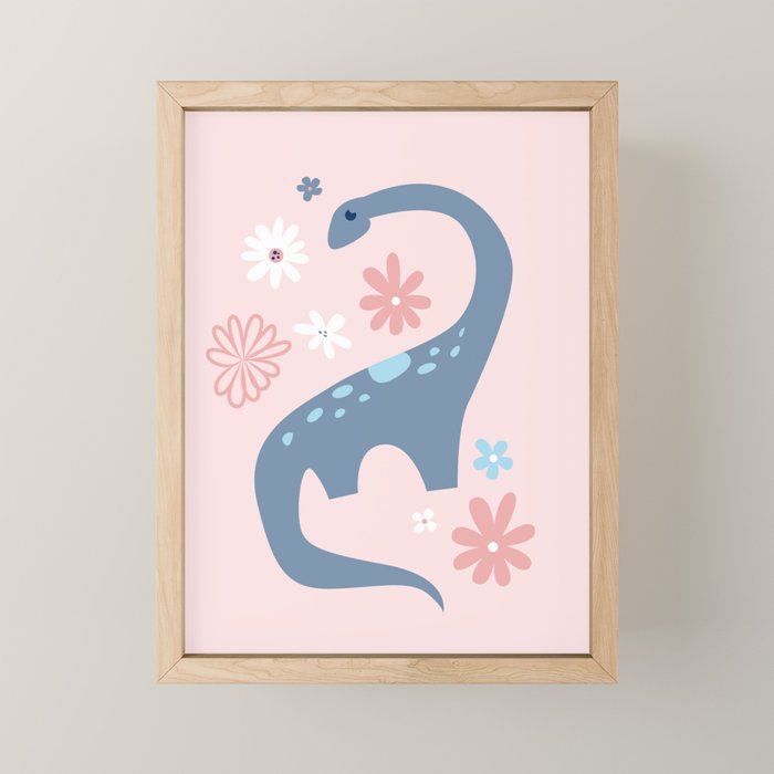Dinosaur + Unicorn on Royal Blue Mini Art Print Gallery Image 1