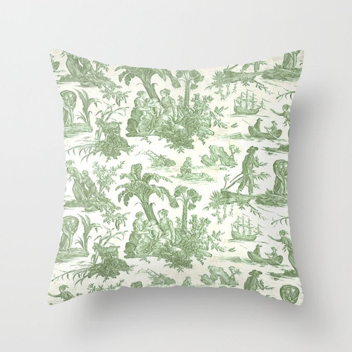 Antique 19th Century 'Paul et Virginie' Lovers Toile de Jouy Throw Pillow Gallery Image 1