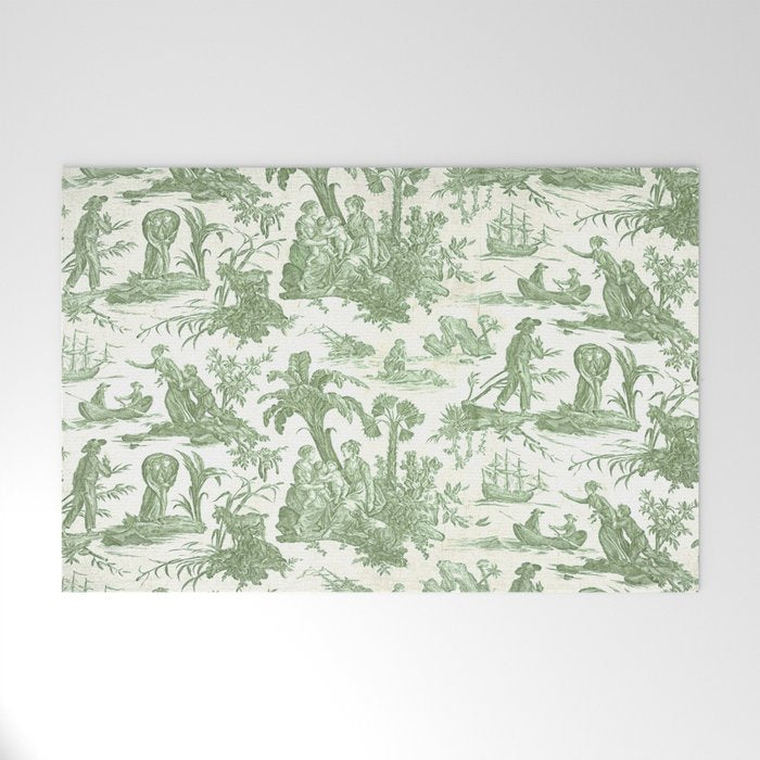 Antique 19th Century 'Paul et Virginie' Lovers Toile de Jouy Welcome Mat Gallery Image 1