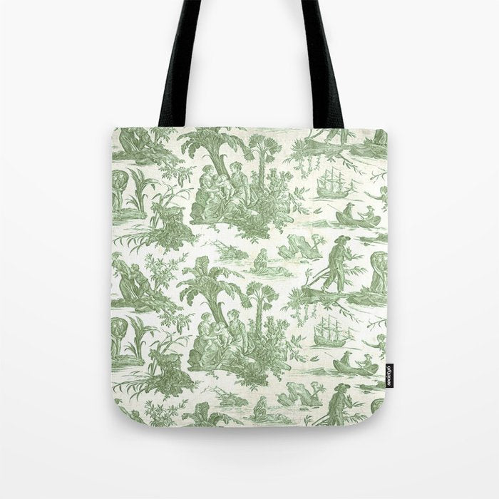 Antique 19th Century 'Paul et Virginie' Lovers Toile de Jouy Tote Bag Gallery Image 1