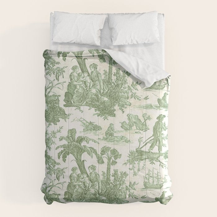 Antique 19th Century 'Paul et Virginie' Lovers Toile de Jouy Comforter Gallery Image 1