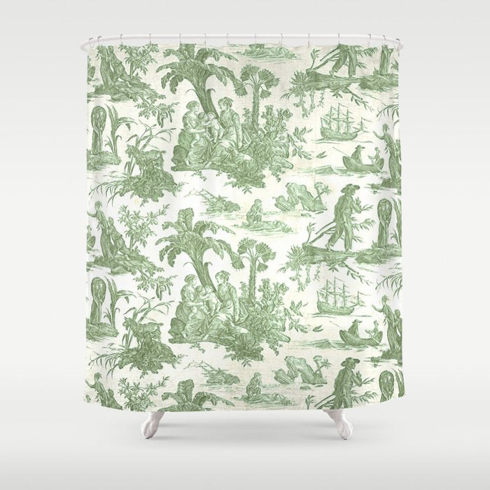 Antique 19th Century 'Paul et Virginie' Lovers Toile de Jouy Shower Curtain Gallery Image 1