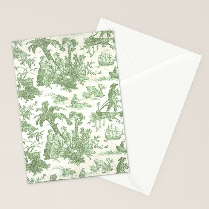 Antique 19th Century 'Paul et Virginie' Lovers Toile de Jouy Stationery Card Gallery Image 2