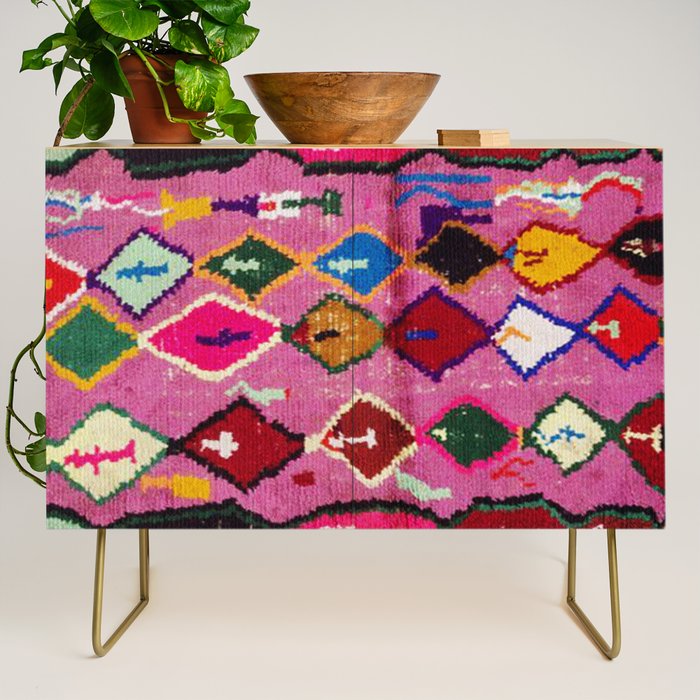 Very Colorful Retro Moroccan Rug Print Credenza Gallery Image 1