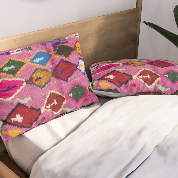 Very Colorful Retro Moroccan Rug Print Pillow Sham Gallery Image 2